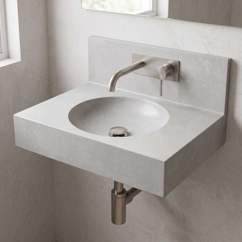 Orbit Basin style Concrete Vanity top by Slabs by Design Set in Steel