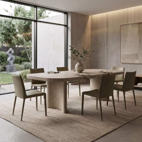 ARC Concrete Dining Table by Slabs by Design Set in Steel