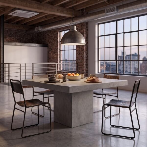 ARIA Concrete Dining Table by Slabs by Design Set in Steel