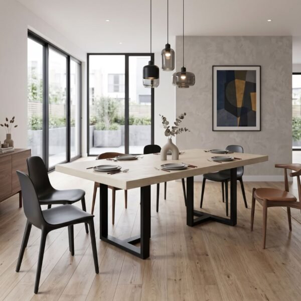 Chester Concrete Dining Table by Slabs by Design Set in Steel