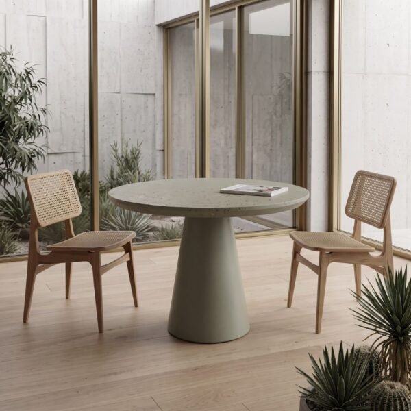 Enso Concrete Dining Table by Slabs by Design Set in Steel