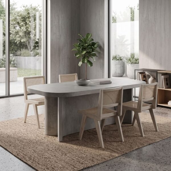 Oslo Concrete Dining Table by Slabs by Design Set in Steel