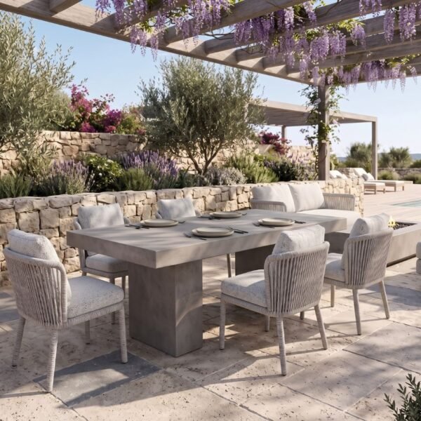 Richmond Concrete Dining Table by Slabs by Design Set in Steel