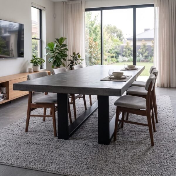 Titan Concrete Dining Table by Slabs by Design Set in Steel