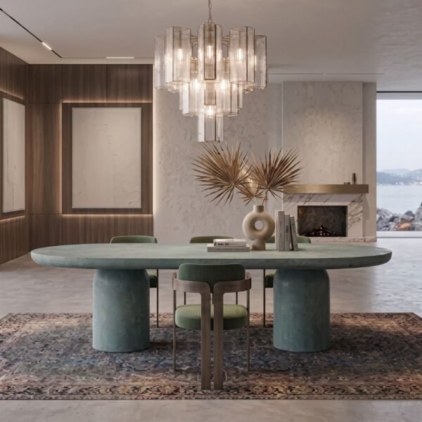 Totem Grande Concrete Dining Table by Slabs by Design Set in Steel