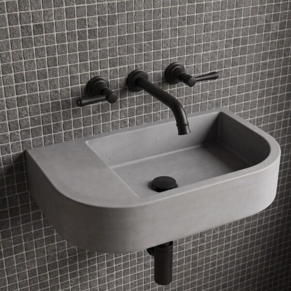 Burmese Wall Hung Concrete Basin by Slabs by Design Set in Steel