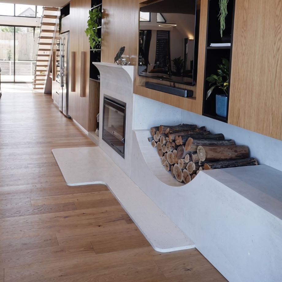Custom polished concrete fire hearth by Set in Steel